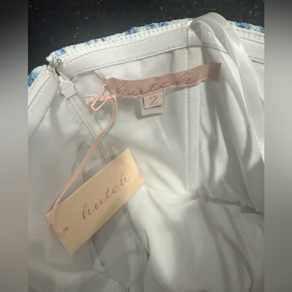 Hutch Corene Strapless Tulle A-Line Midi Dress in Blue & White Size 2 NWT - Picture 5 of 7